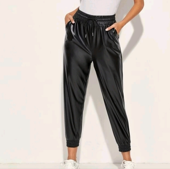 🖤 Drawstring Waist Leather Pants - Picture 1 of 4